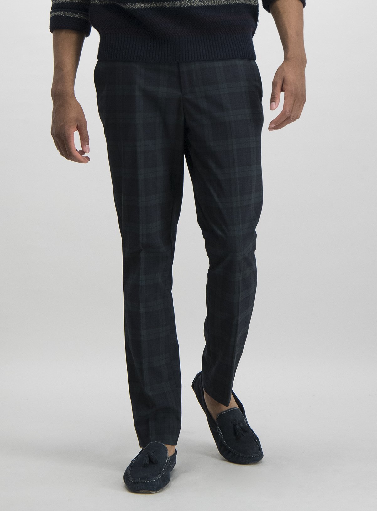 Dark Green Tartan Slim Fit Trousers With Stretch Review