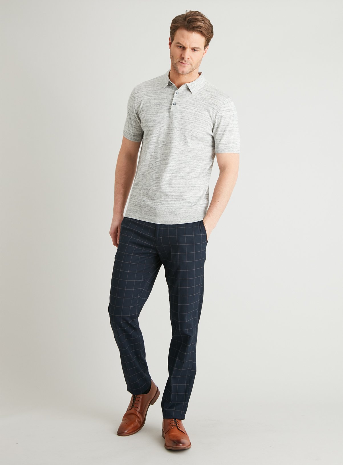 Navy Grid Check Slim Fit Trousers With Stretch Review