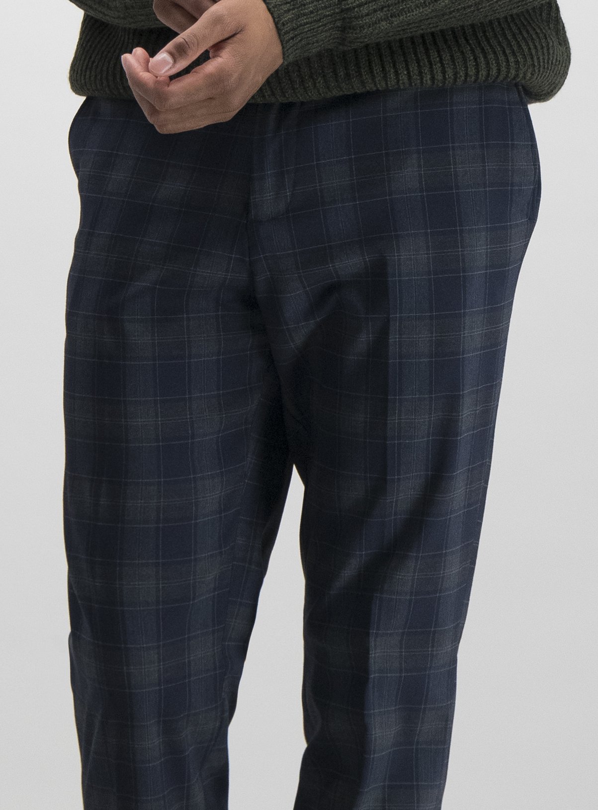 navy tartan plaid slim tapered pant