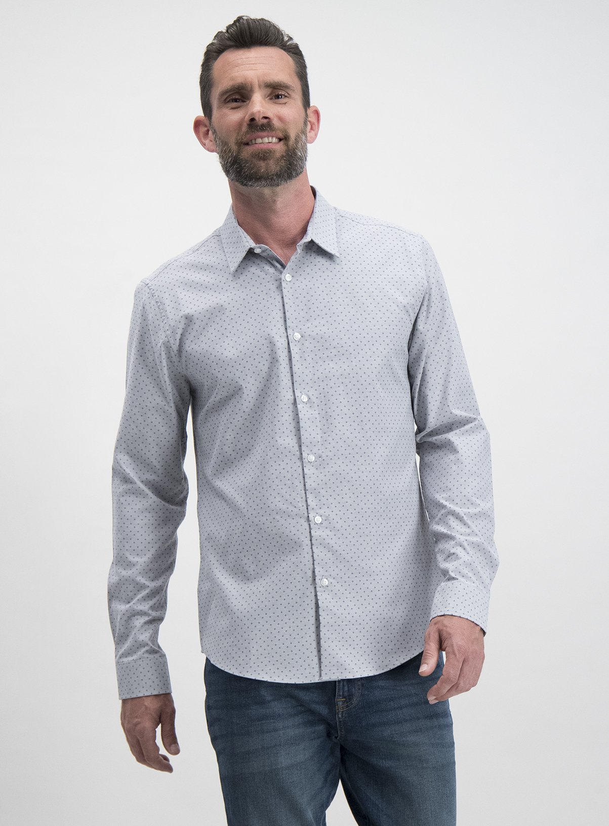 Grey Geometric Print Slim Fit Long Sleeve Shirt Review