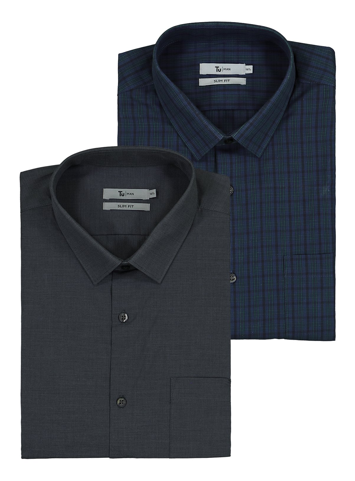 Navy & Grey Long Sleeve Easy Iron Slim Fit Shirts 2 Pack Review