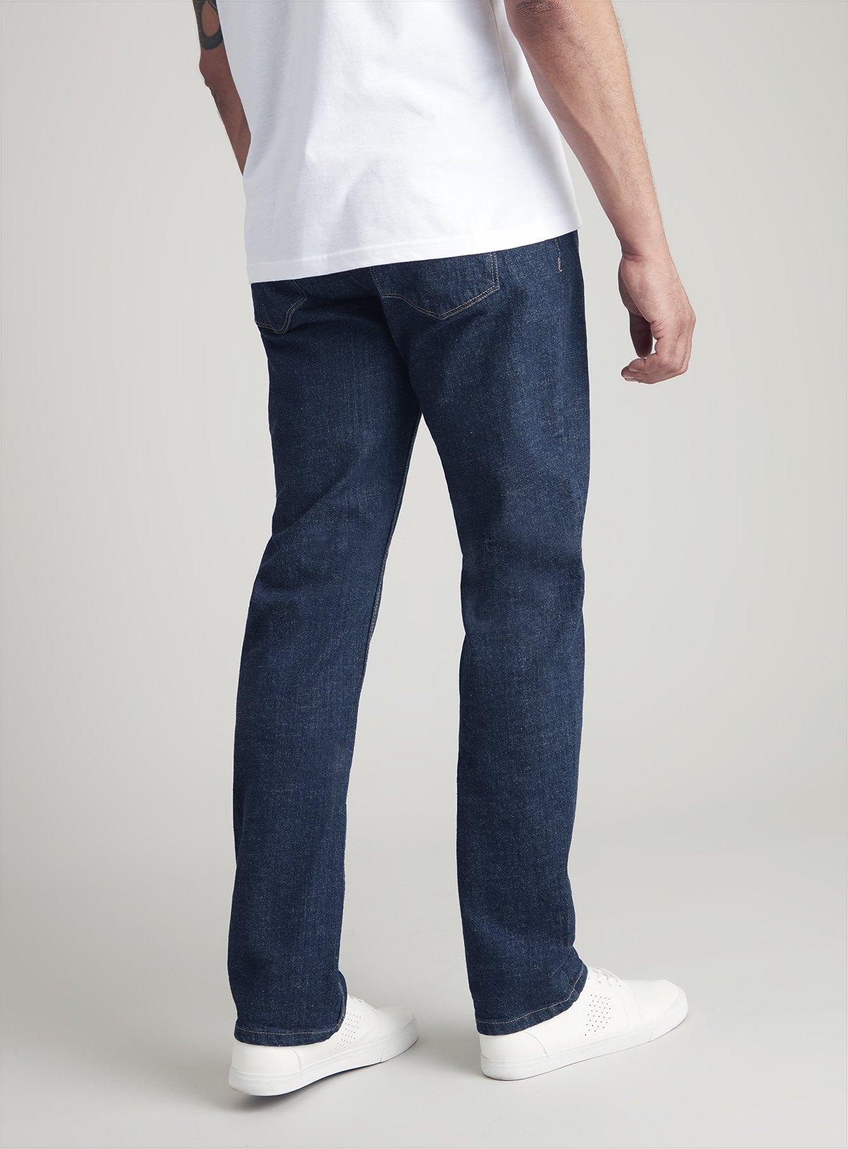 Dark Blue Denim Tapered Fit Jeans With Stretch Review