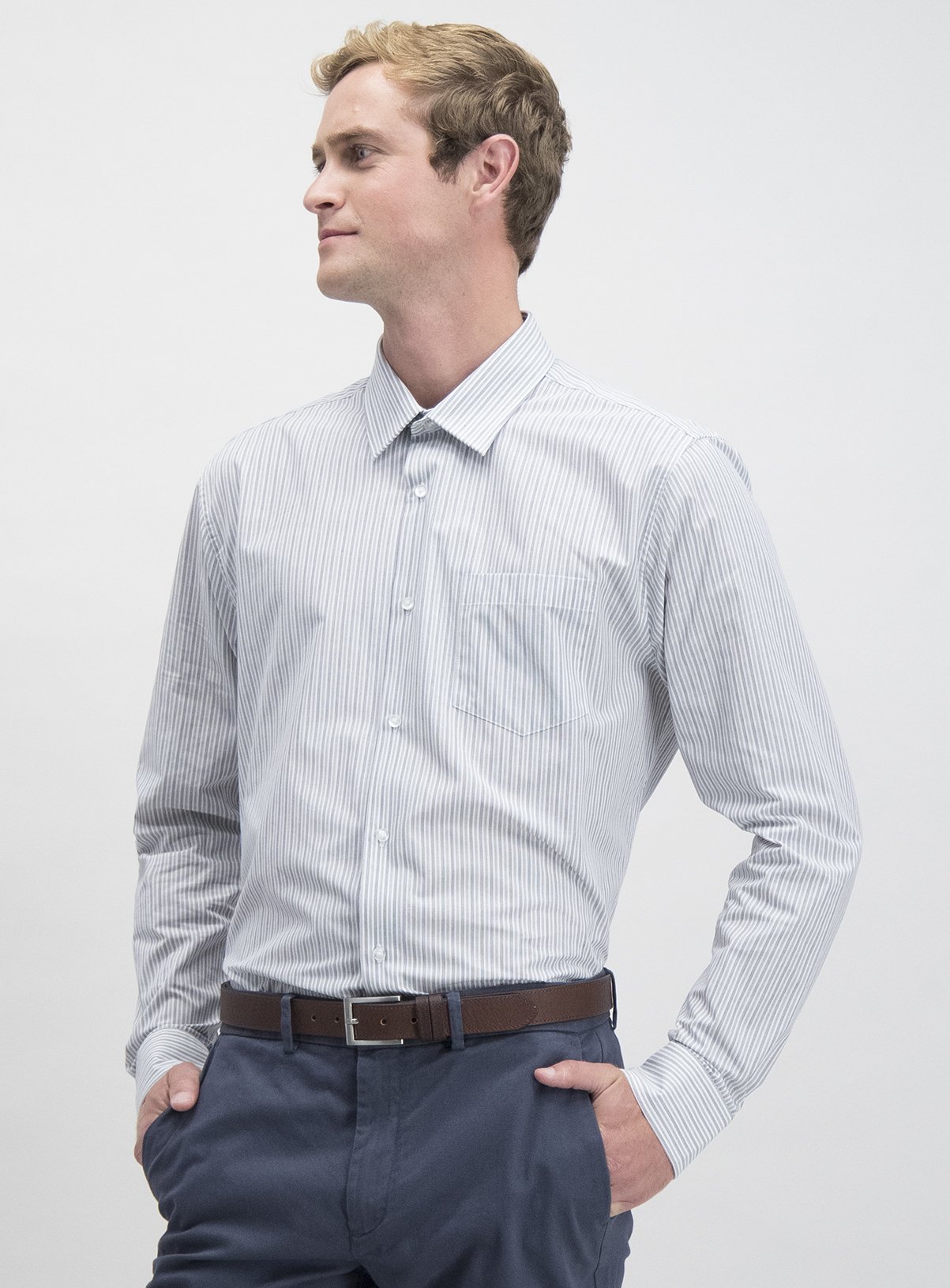 Grey Stripe & Plain Easy Iron Regular Fit Shirt 2 Pack Review