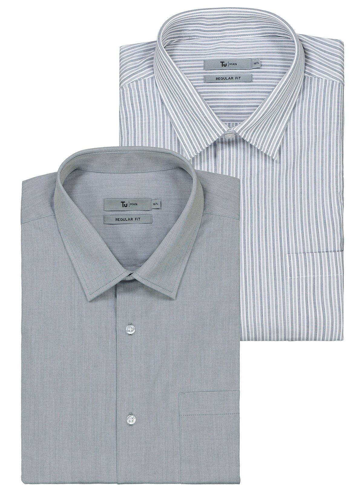 Grey Stripe & Plain Easy Iron Regular Fit Shirt 2 Pack Review