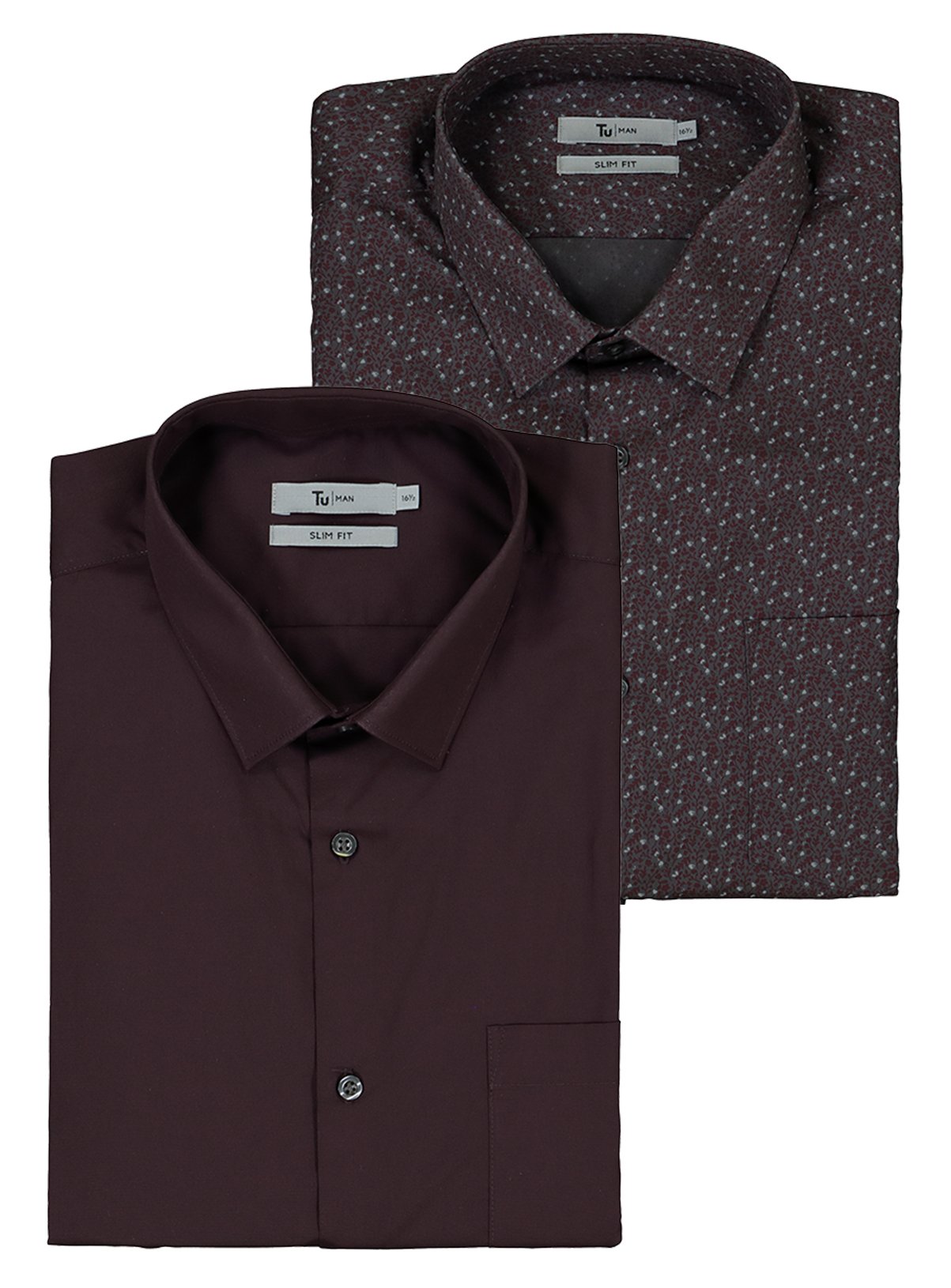 Dark Red & Printed Easy Iron Slim Fit Shirt 2 Pack Review