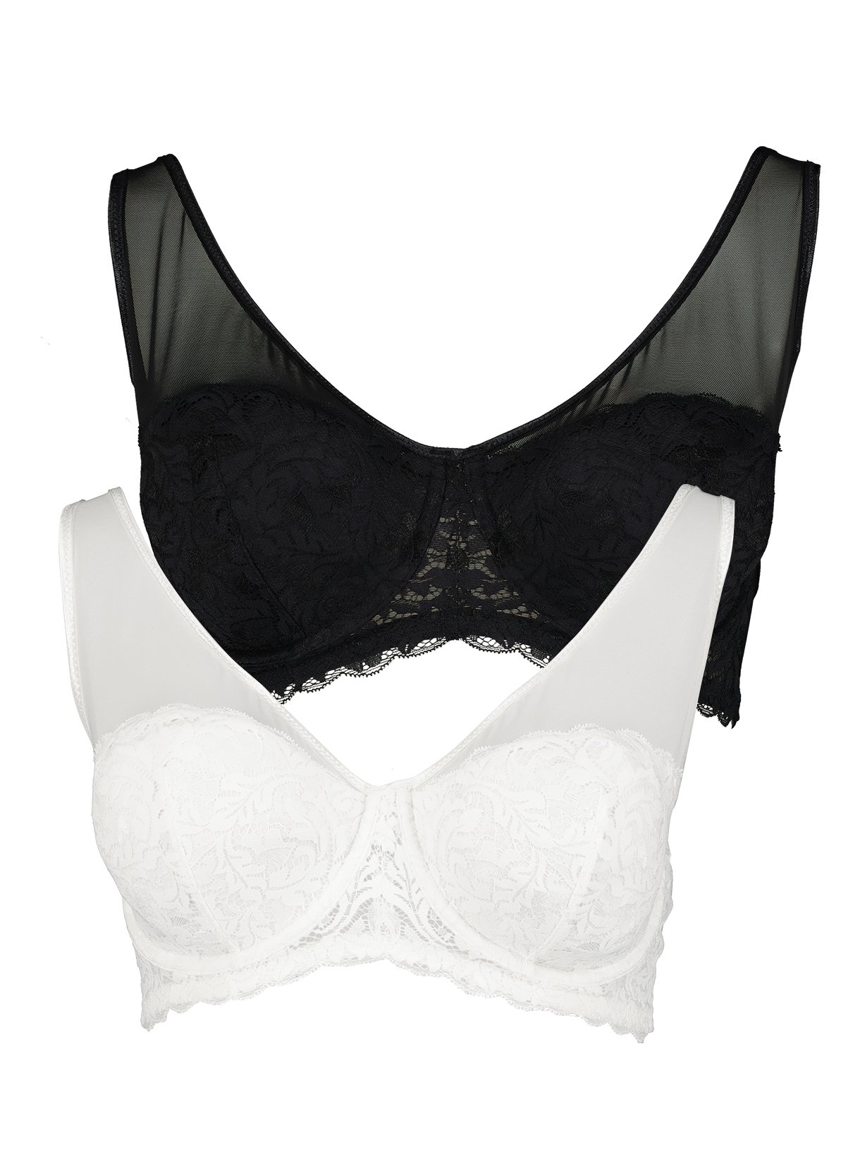 Ivory & Black Underwired Non Padded Lace Plunge Bras 2 Pack Review