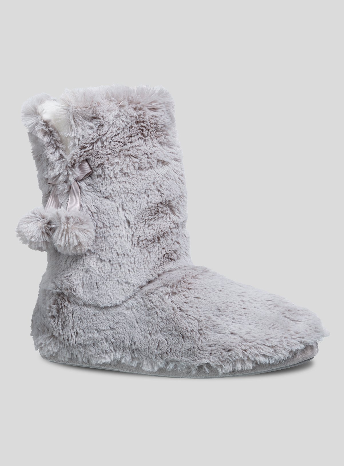 Womens Grey Faux Fur Boot Slippers | Tu 