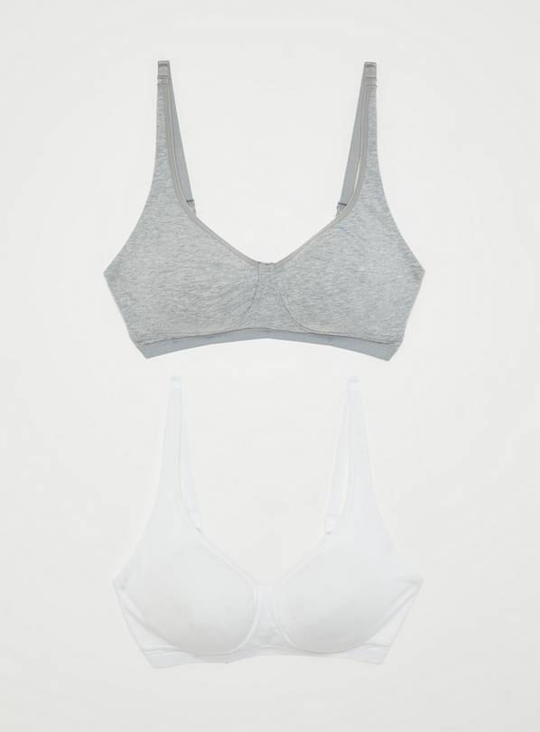 Grey & White Non-Wired Comfort Lounge Bra 2 Pack - 32DD
