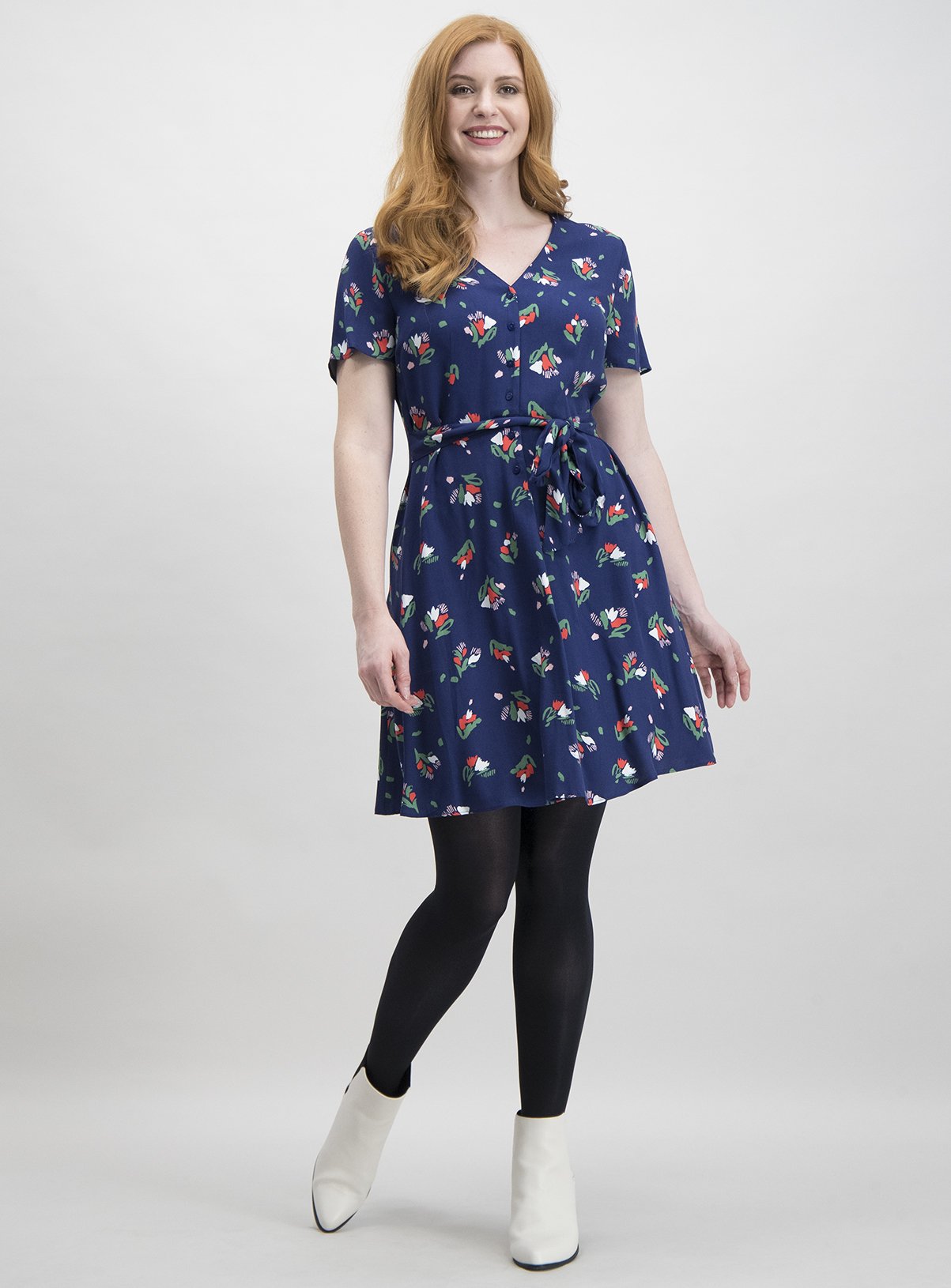 short navy floral dress