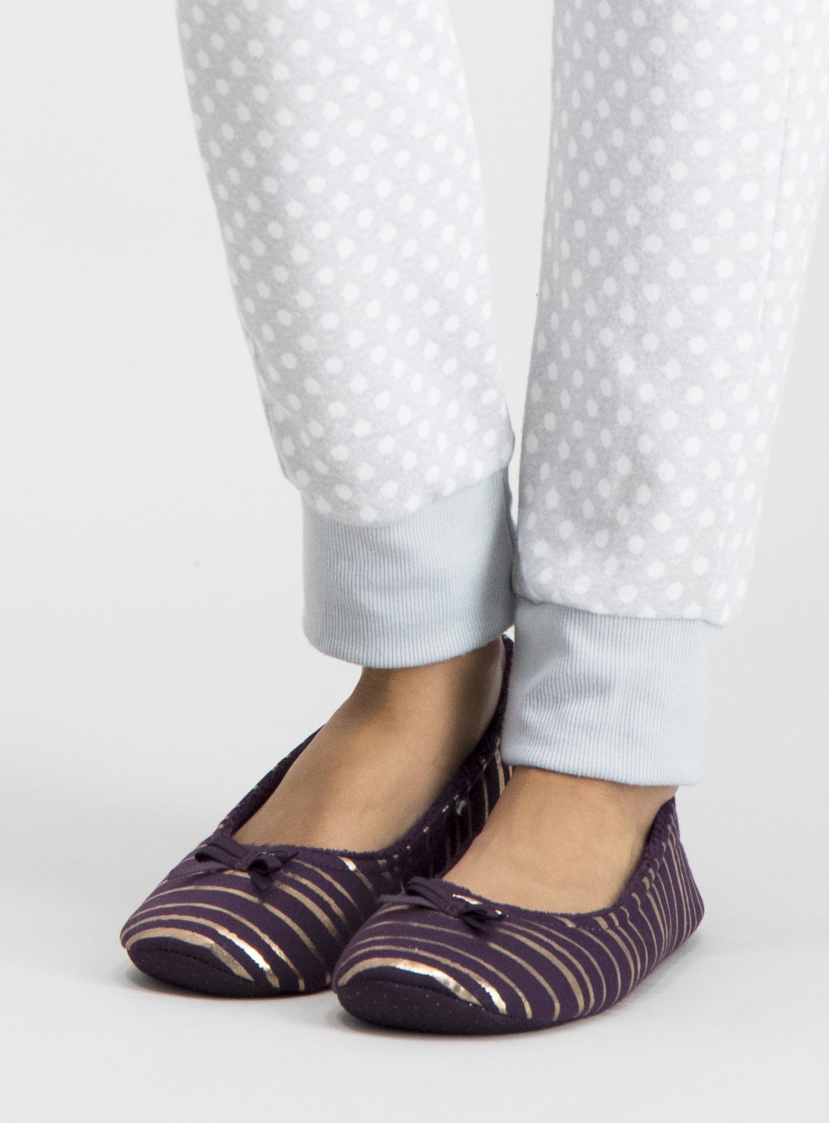 Dark Purple Foil Stripe Ballerina Slippers Review