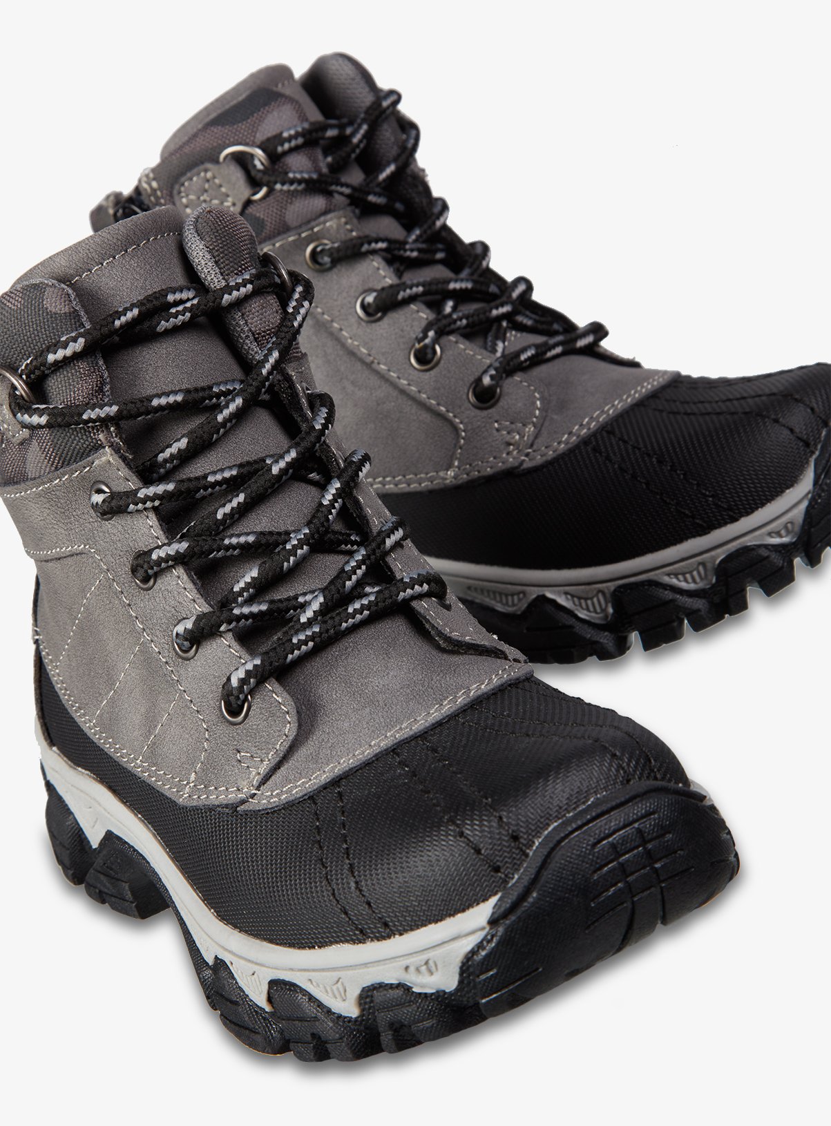 grey and black duck boots