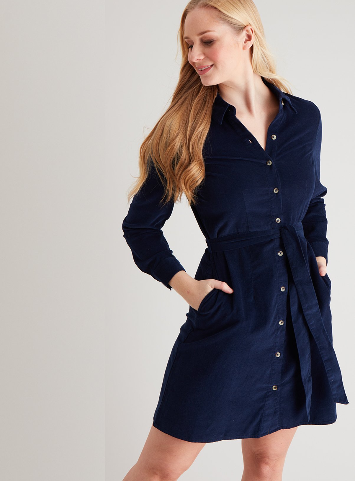 navy cotton shirt dress