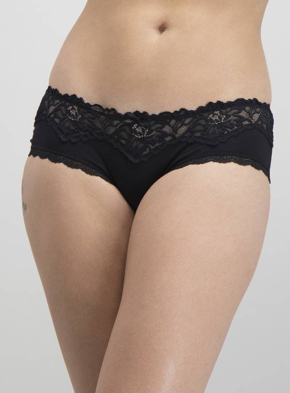 Buy Black Short Cotton and Lace Knickers 4 Pack from Next Australia