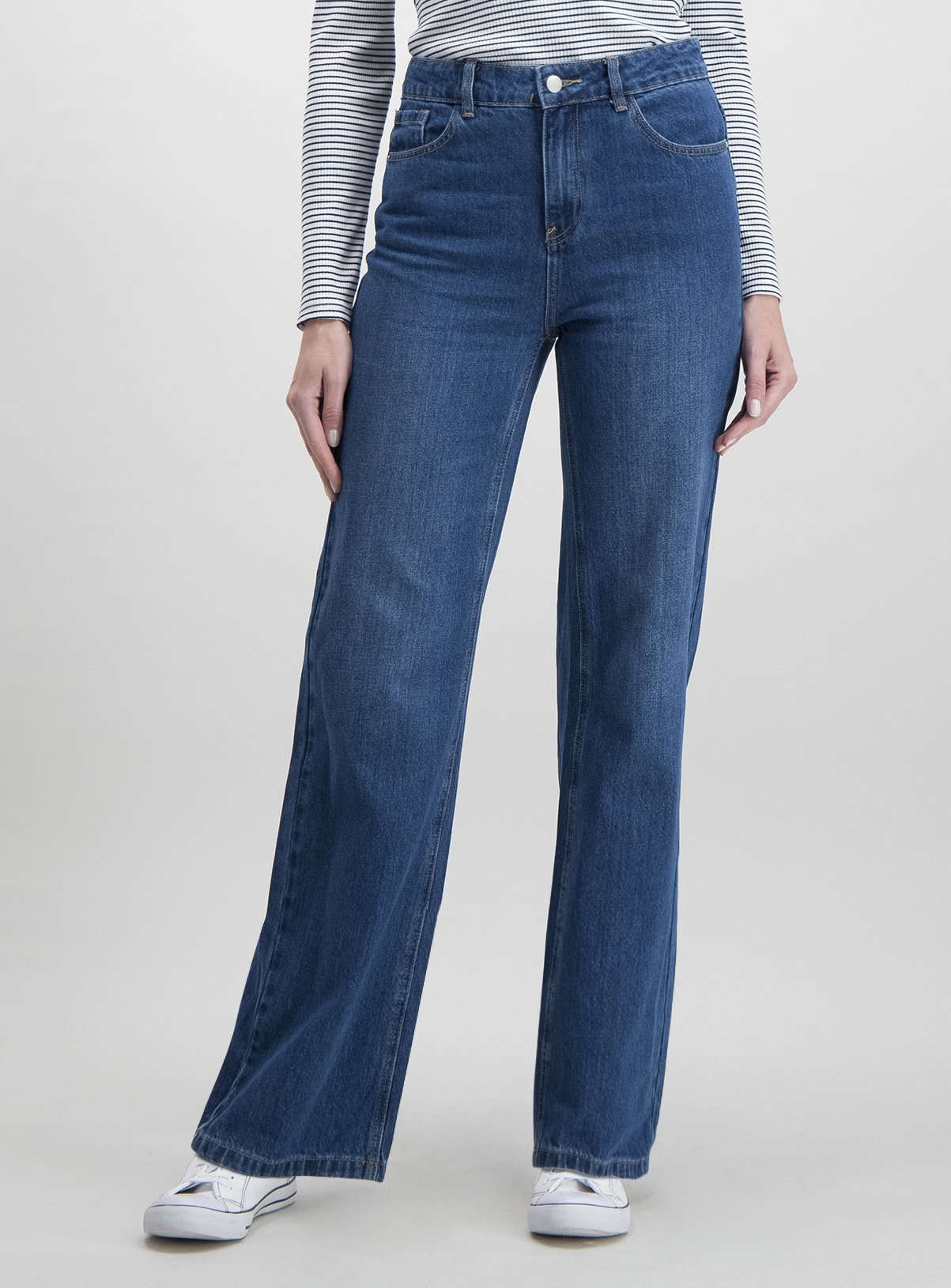 dark denim wide leg jeans