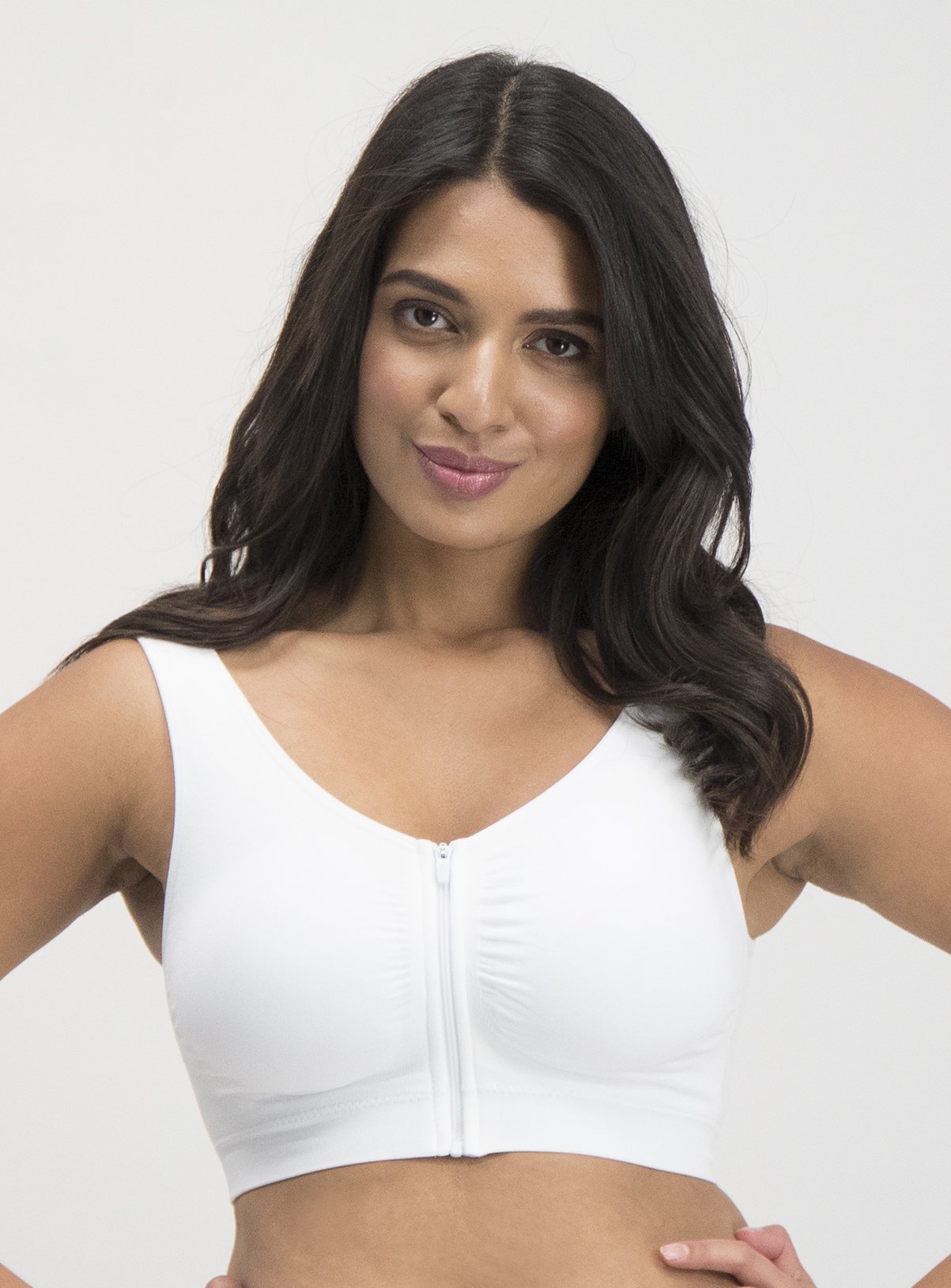 White Seamless Stretch Zip Front Crop Top Review