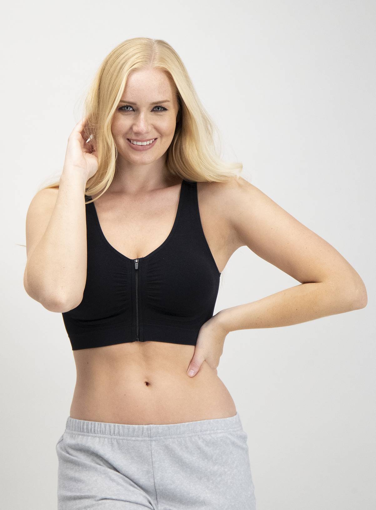 SKU Seamfree zip front:Black:S - Image 1