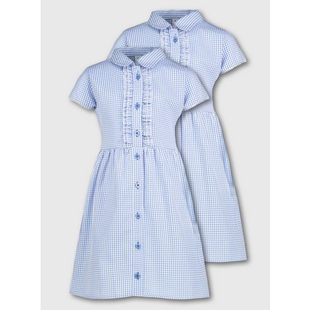 Blue Gingham Frilled Classic School Dress 2 Pack - 3 years