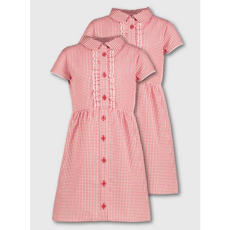 Red Gingham Frilled Classic School Dress 2 Pack - 10 years