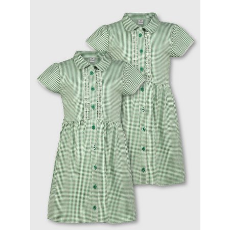 Green Gingham Frilled Classic School Dress 2 Pack - 13 years