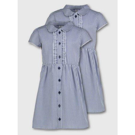 Navy Gingham Frilled Classic School Dress 2 Pack - 5 years
