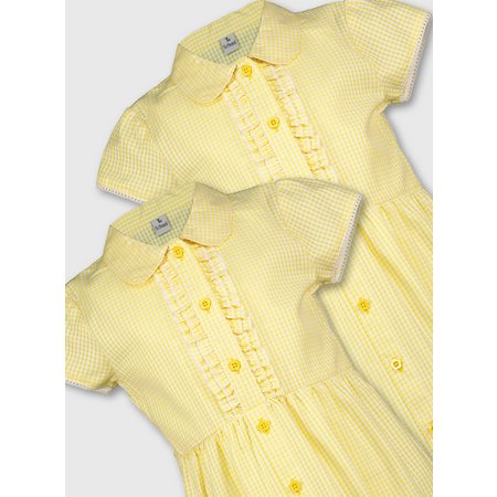 Yellow Gingham Frilled Classic School Dress 2 Pack - 3 years