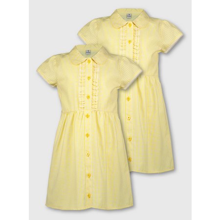Yellow Gingham Frilled Classic School Dress 2 Pack - 13 year