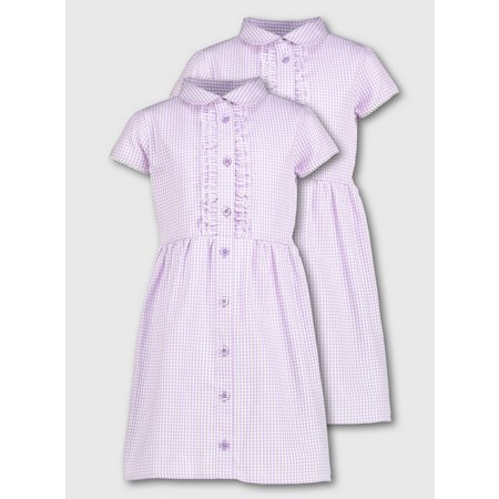 Lilac Gingham Frilled Classic School Dress 2 Pack - 12 years