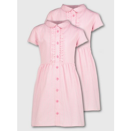 Pink Gingham Frilled Classic School Dress 2 Pack - 12 years