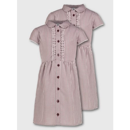 Maroon Gingham Frilled Classic School Dress 2 Pack - 4 years