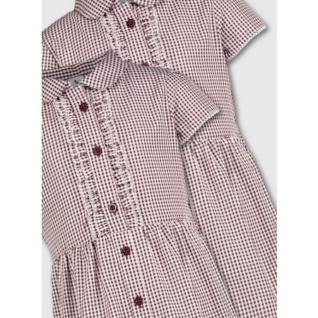 Maroon Gingham Frilled Classic School Dress 2 Pack - 6 years