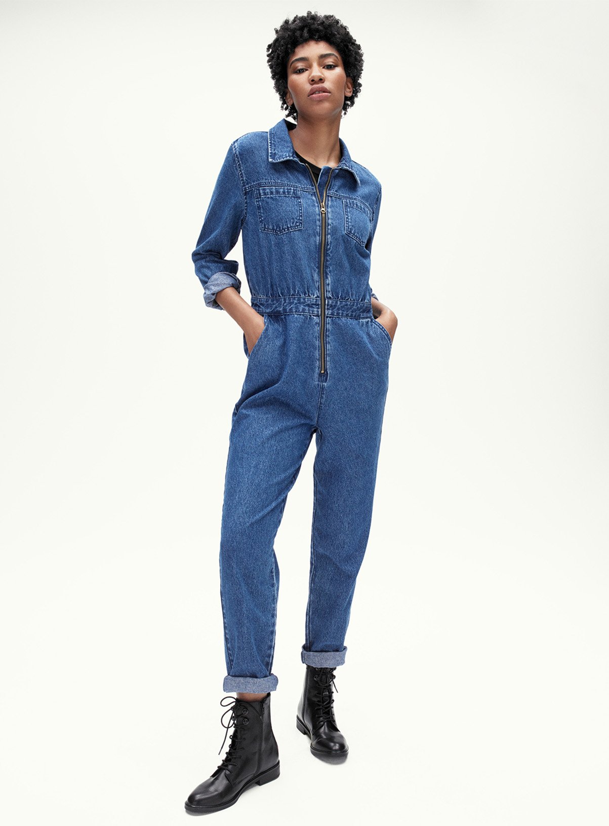 denim zip boiler suit