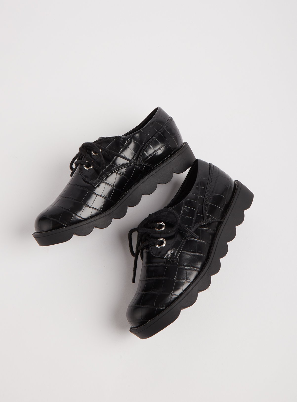 Buy Black Mock Croc Bubble Sole School 