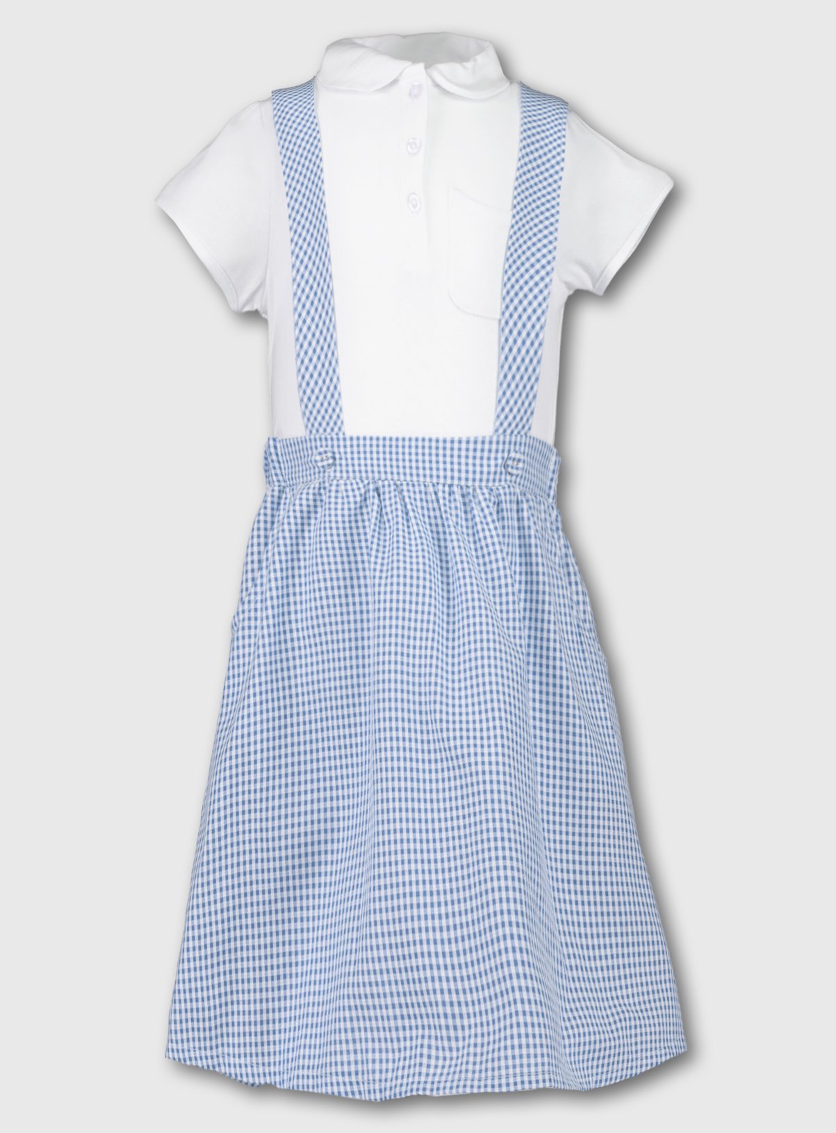 Blue & White Gingham School Skirt With Braces & Top Review