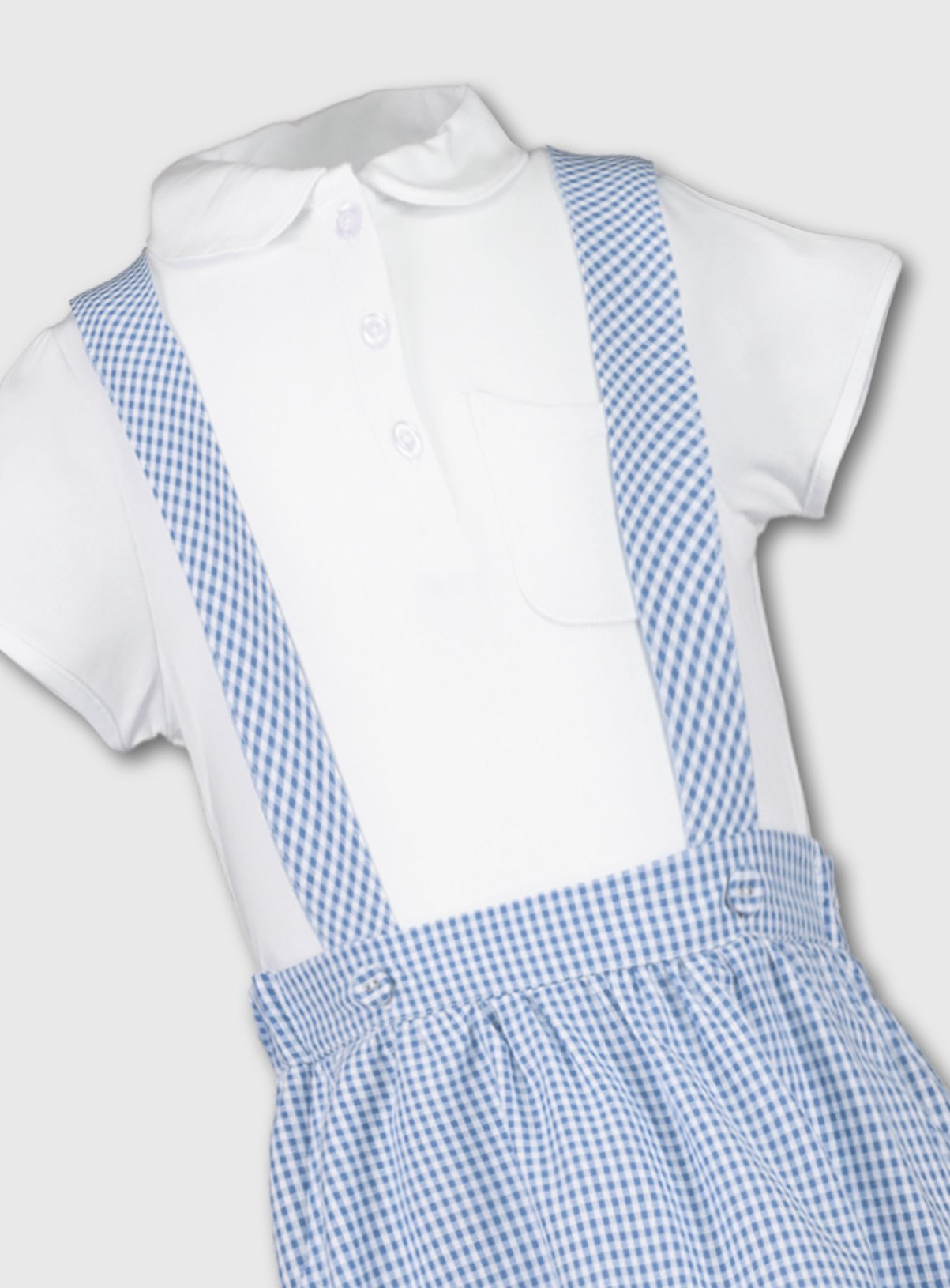 Blue & White Gingham School Skirt With Braces & Top Review