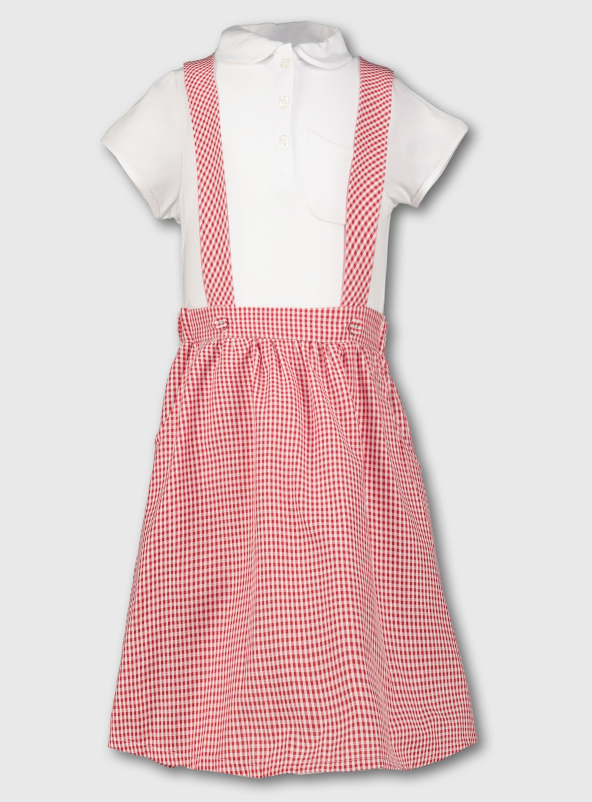 red school pinafore