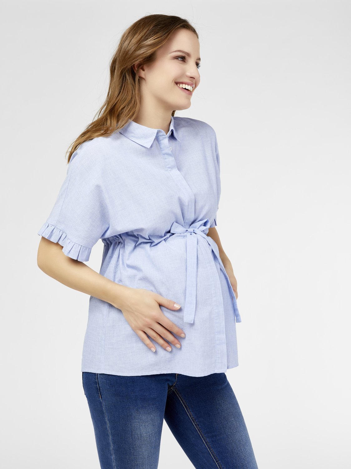 Blue Woven Maternity Top Review