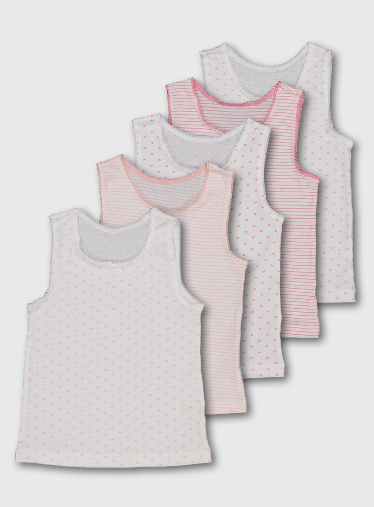 White & Pink Heart & Stripe Vest 5 Pack Review