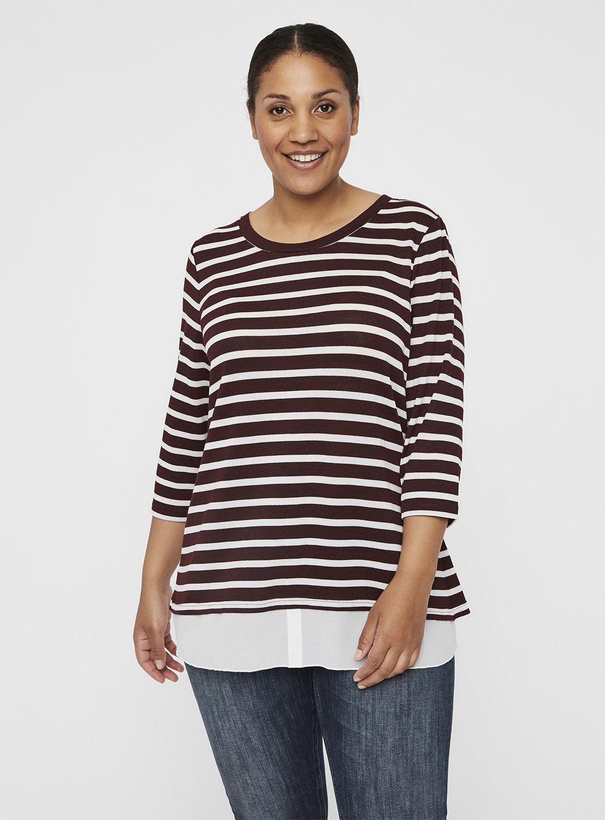 JUNAROSE Burgundy & White Knit Pullover Blouse Review