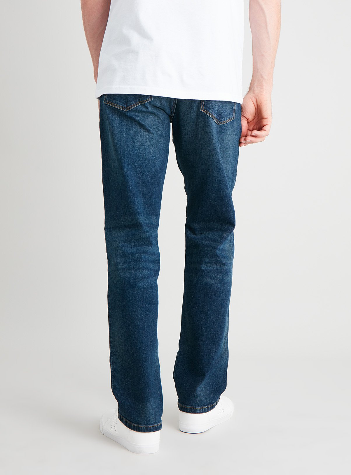 Blue Mid Wash Belted Straight Leg Jeans With Stretch Review