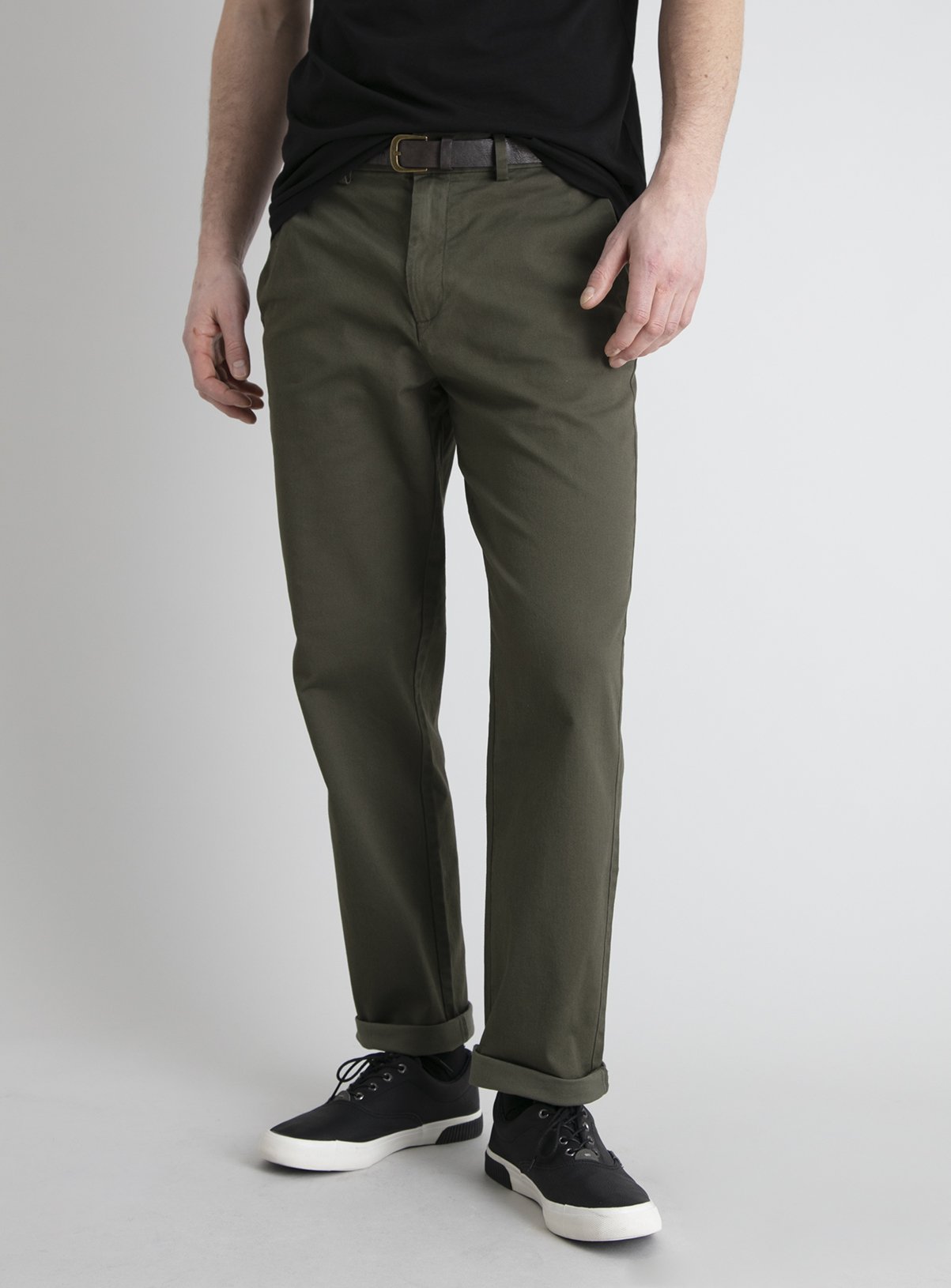 Khaki Green Straight Leg Belted Chino With Stretch Review