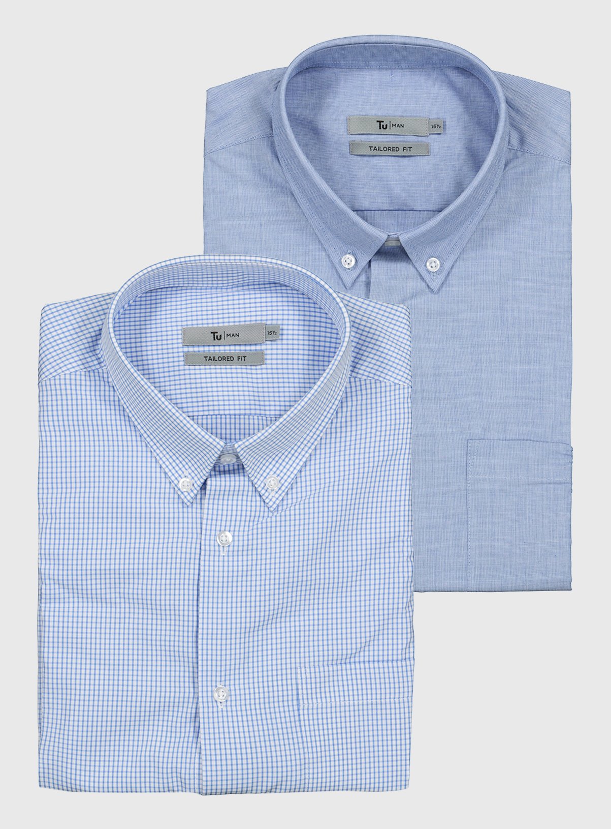 Blue Gingham & Blue Check Easy Iron Tailored Fit Shirts 2 Pa Review