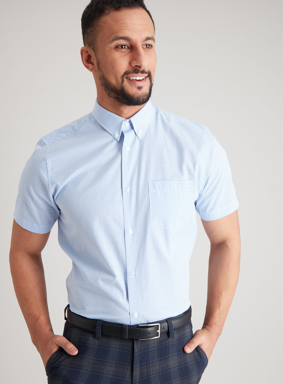 Blue Gingham & Blue Check Easy Iron Tailored Fit Shirts 2 Pa Review