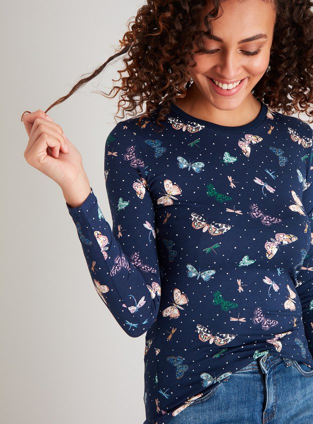 Womens Navy Butterfly Print Top | Tu clothing