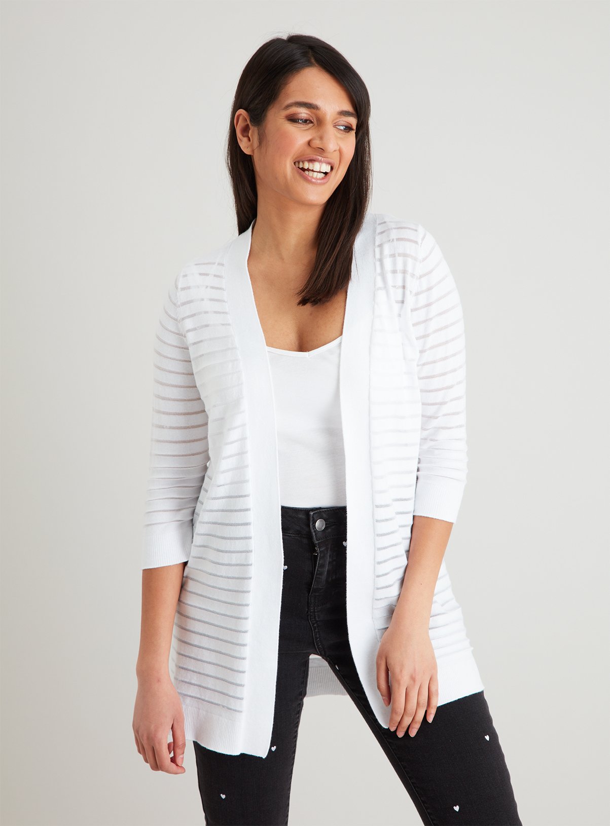 White Sheer Stripe Longline Cardigan Review