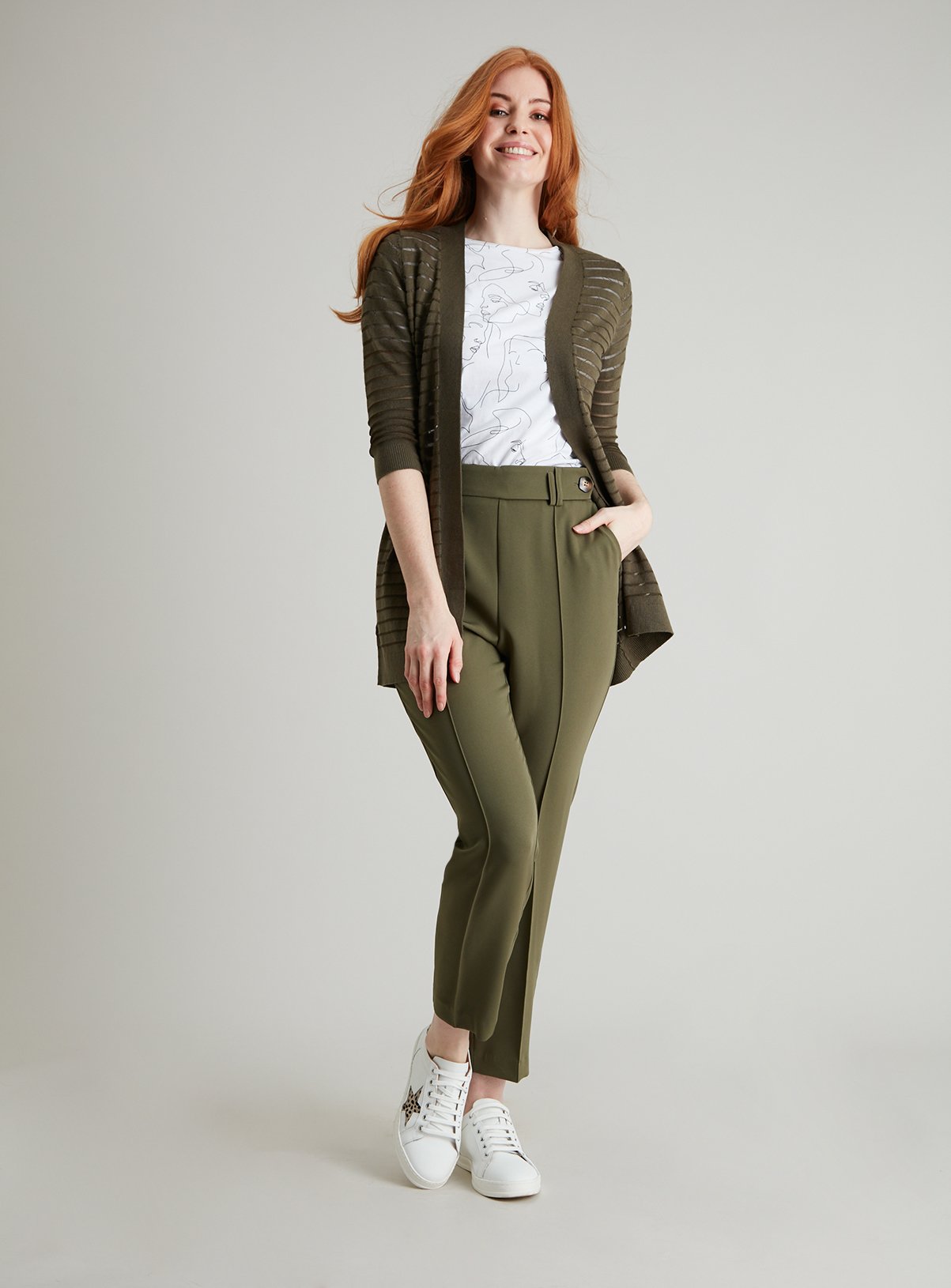 Khaki Sheer Stripe Longline Cardigan Review