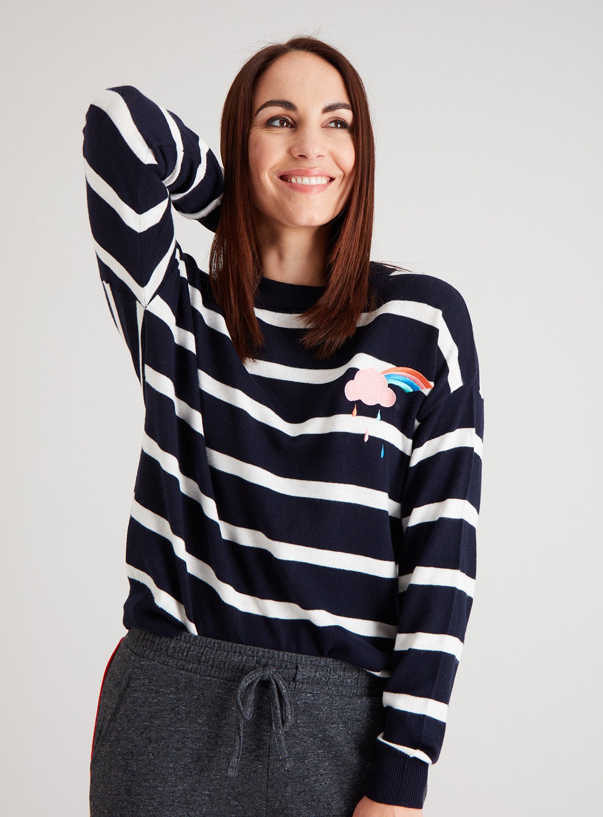 Navy & Cream Stripe Rainbow Cloud Jumper Review