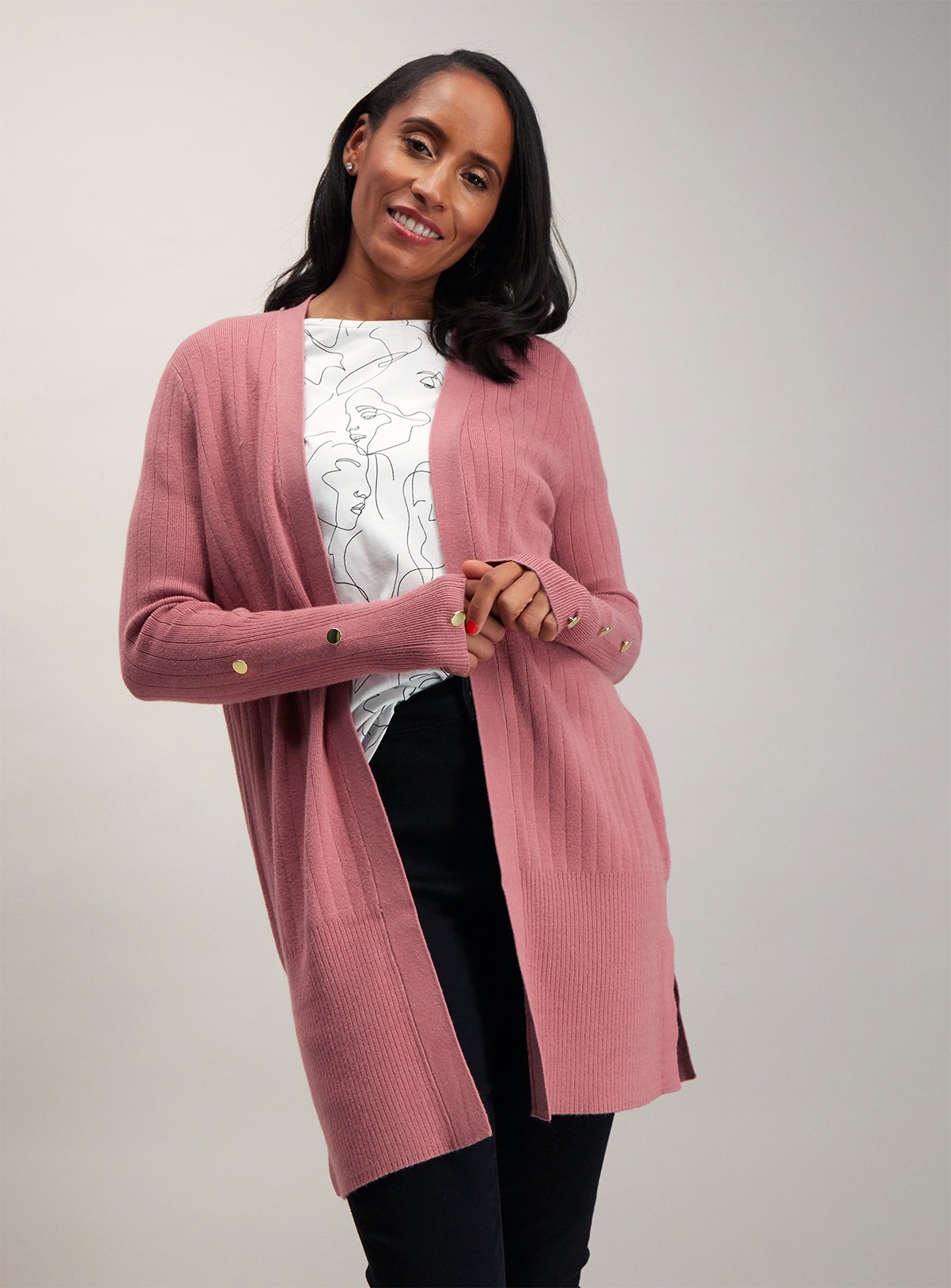 pink ribbed cardigan