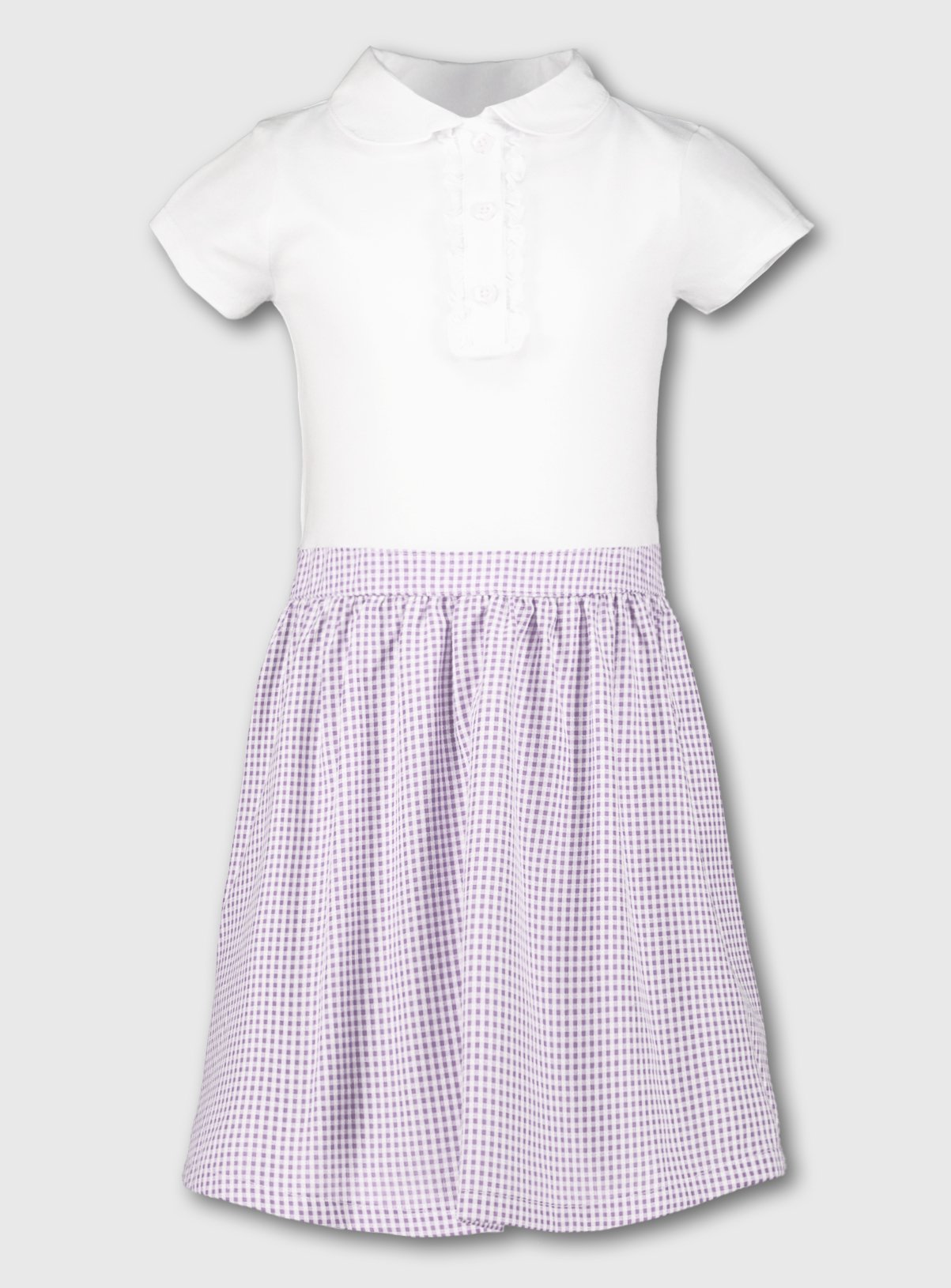 purple and white gingham school dress