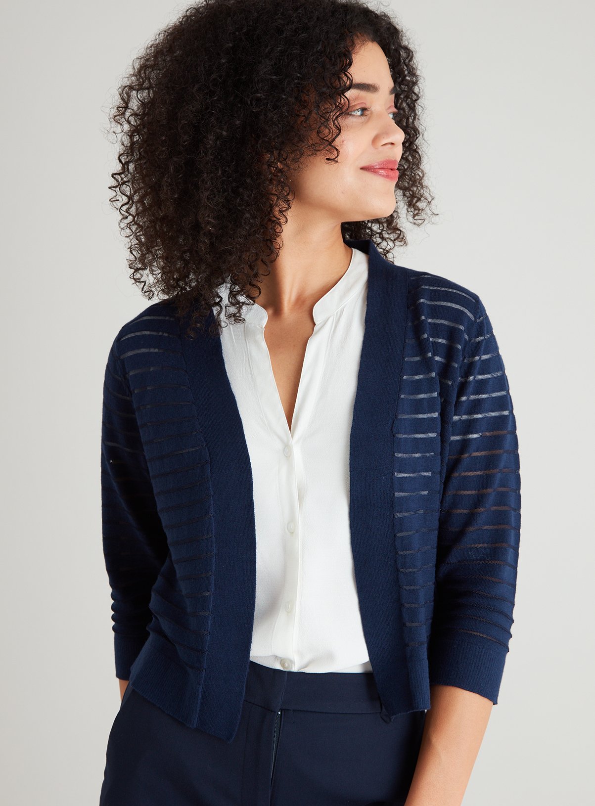 Navy Sheer Stripe Cropped Cardigan Review