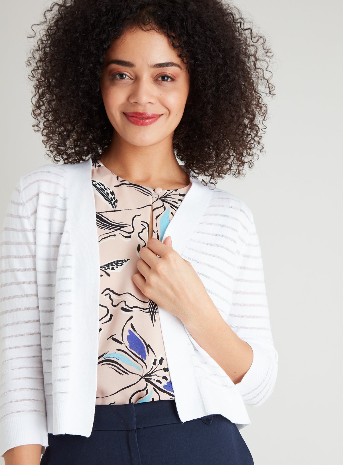 White Sheer Stripe Cropped Cardigan Reviews Updated July 2023